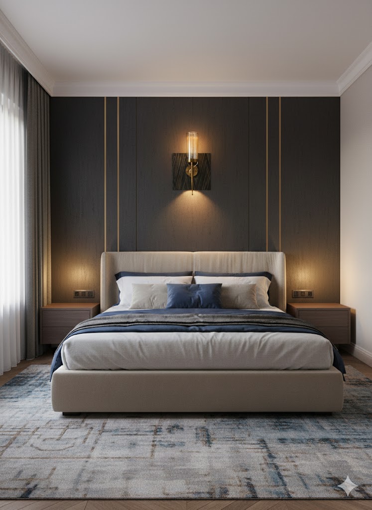 LuminaCyl Gold Wall Light with Ribbed Glass Shade for Bedroom & Living Room