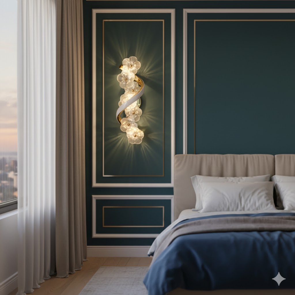 BloomSpiral Crystal Floral (Gold) Wall Light