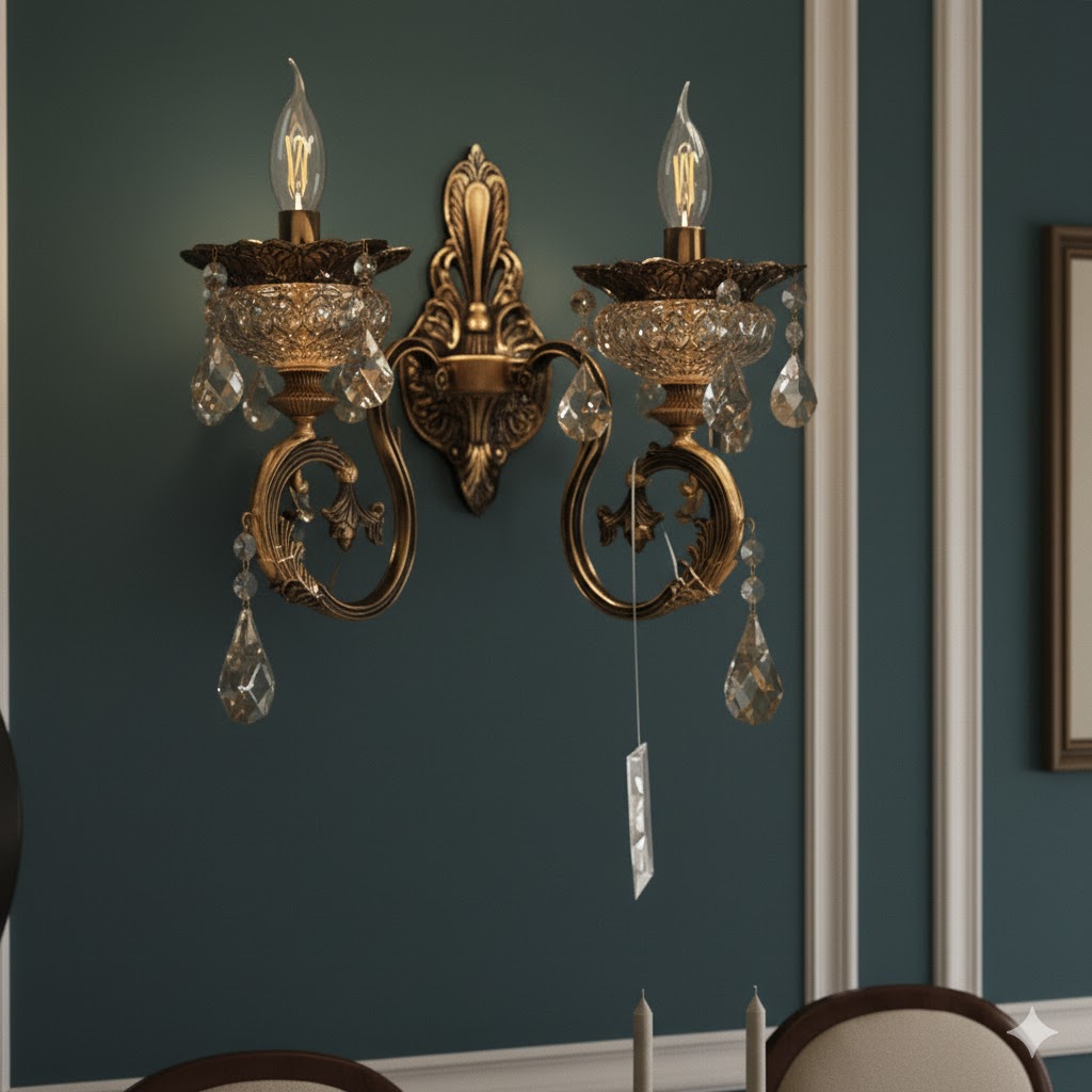 The Royal Ensemble (2 Arms with Antique Finish) Crystal Wall Light