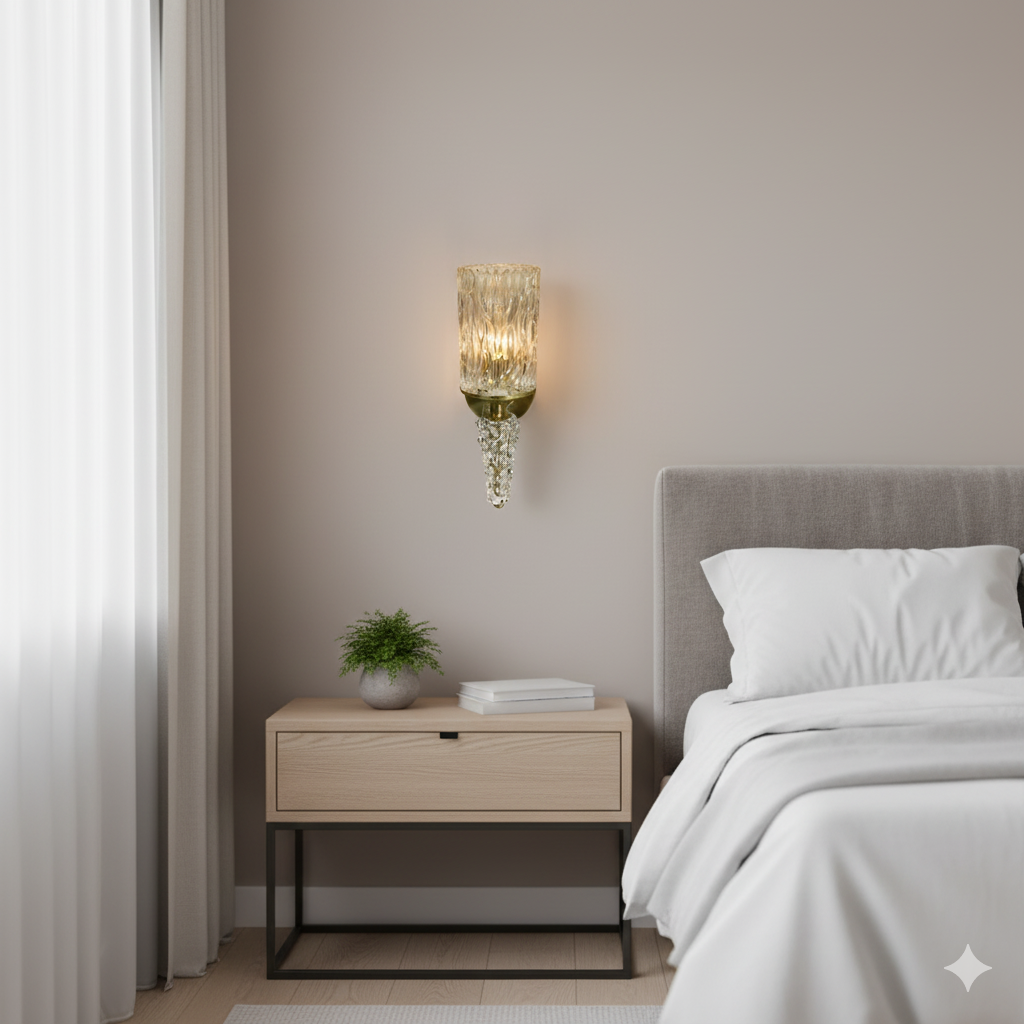 CrystalNova Frosted Glass Gold Wall Light – Premium Decorative LED Wall Sconce for Bedroom, Hallway & Living Room