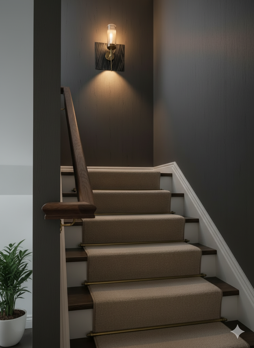 LuminaCyl Gold Wall Light with Ribbed Glass Shade for Bedroom & Living Room