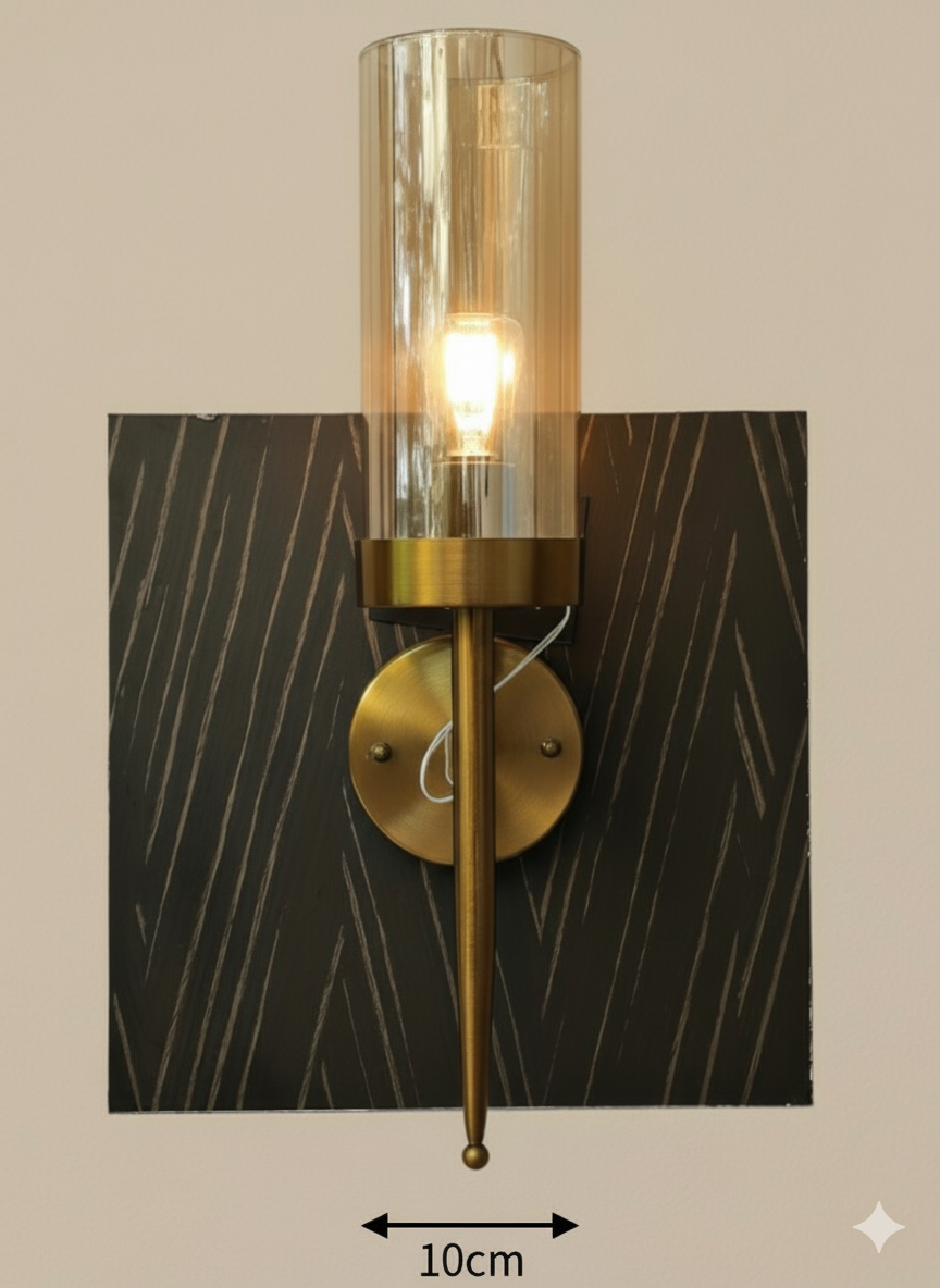 LuminaCyl Gold Wall Light with Ribbed Glass Shade for Bedroom & Living Room