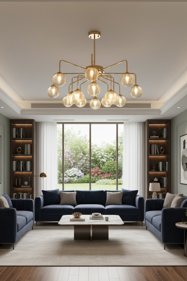 GoldenSphere Radiance Modern Chandelier | For Living Room & Home Décor