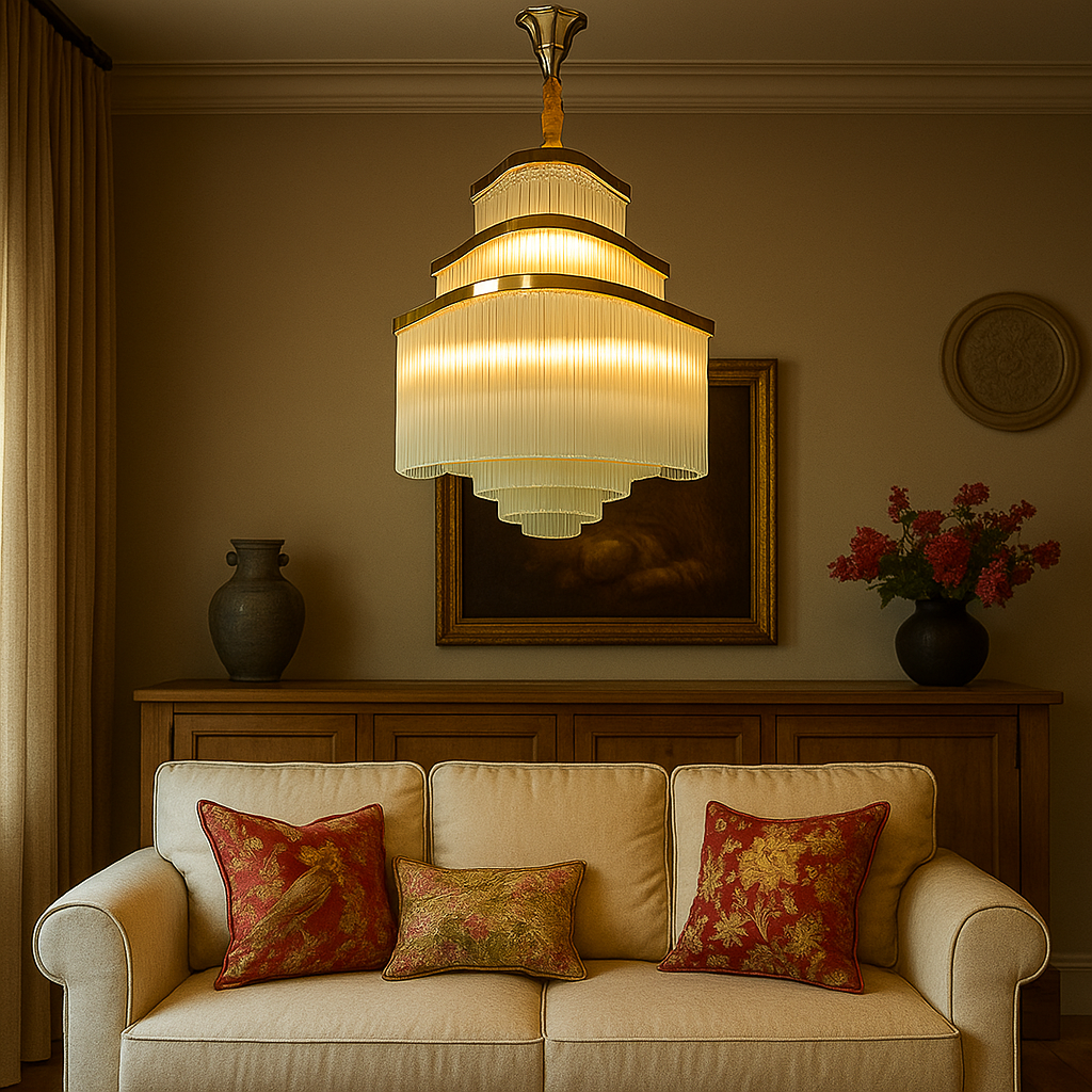 GrandAura Wave-Tier (Gold)Textured Glass Chandelier