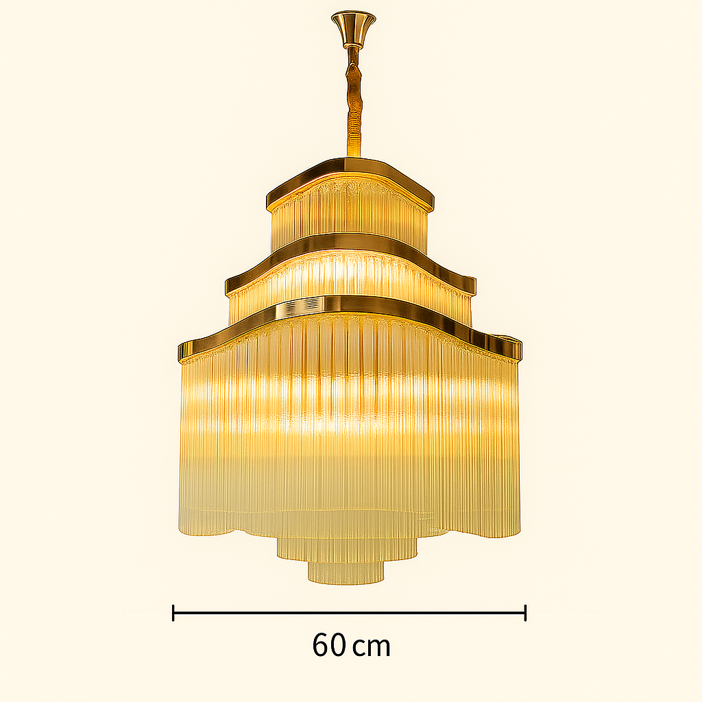 GrandAura Wave-Tier (Gold)Textured Glass Chandelier