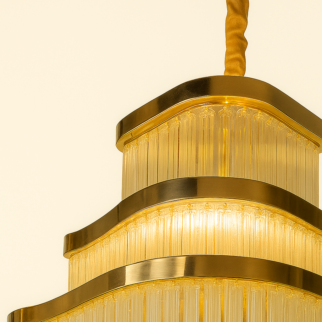 GrandAura Wave-Tier (Gold)Textured Glass Chandelier